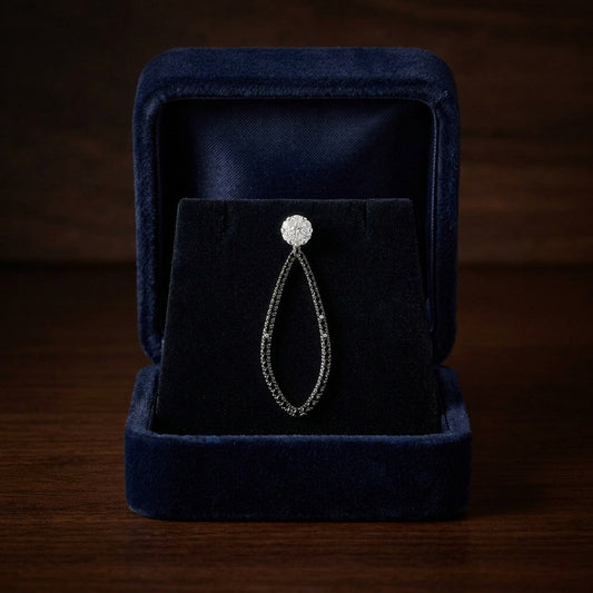 Black And White Diamond Elongated Teardrop Earrings In 14k White Gold (si) — gift presentation