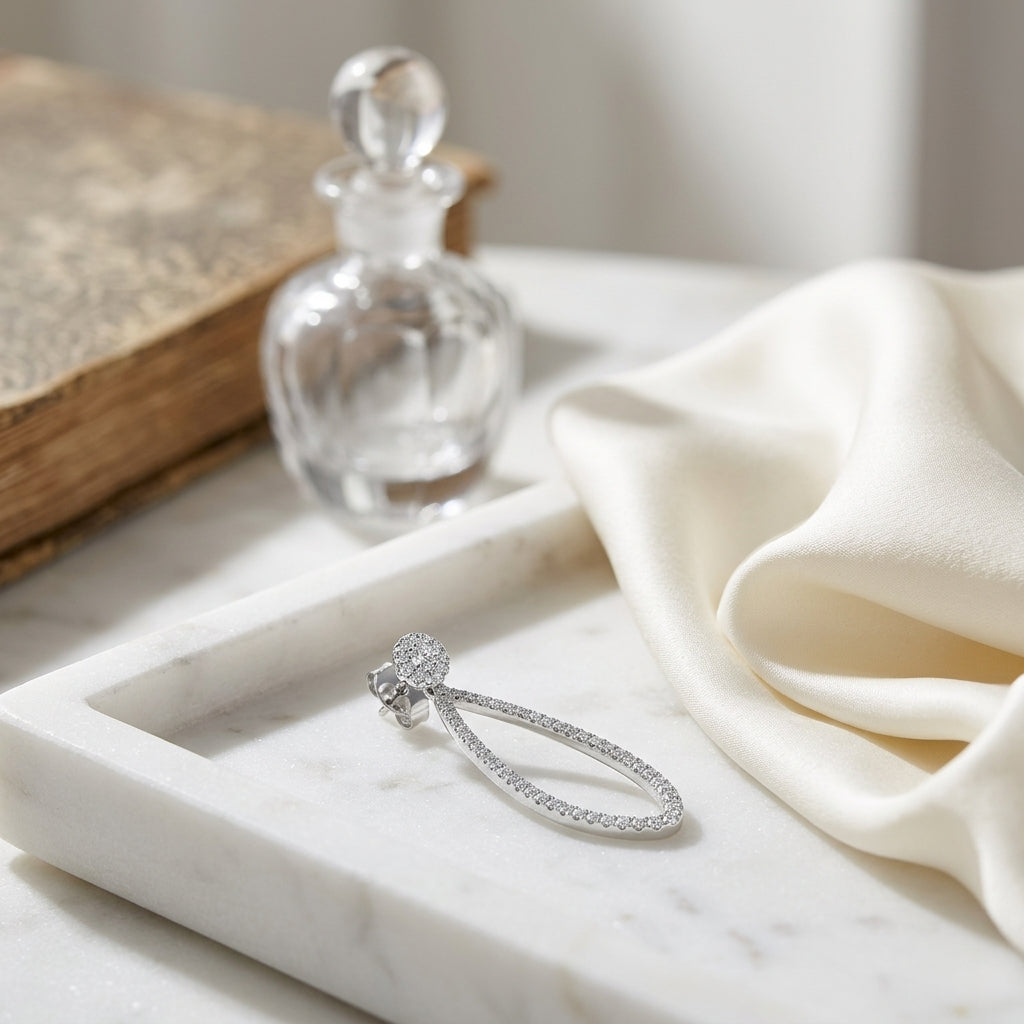 Diamond Elongated Teardrop Earrings In 14k White Gold — atelier still life