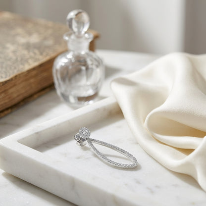Diamond Elongated Teardrop Earrings In 14k White Gold — atelier still life