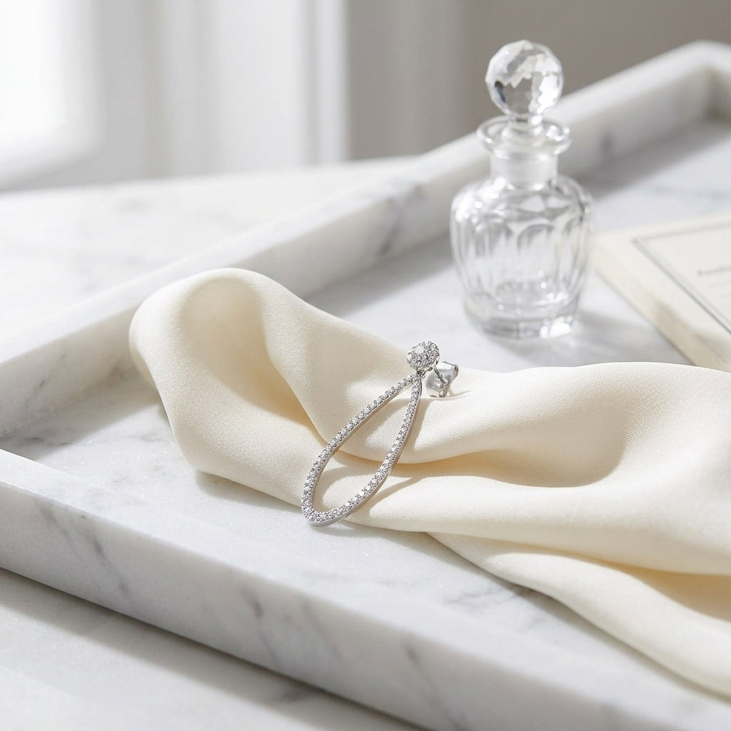 Diamond Elongated Teardrop Earrings In 14k White Gold — atelier still life