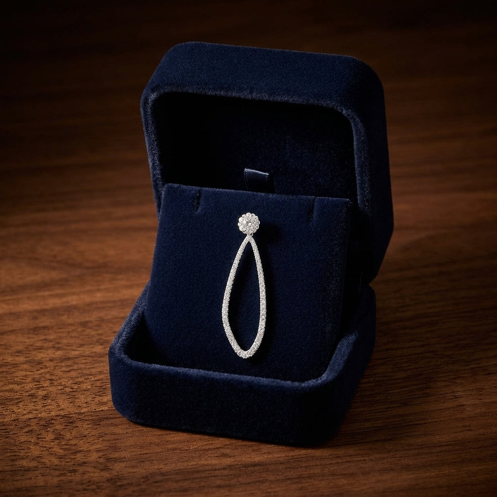 Diamond Elongated Teardrop Earrings In 14k White Gold — gift presentation