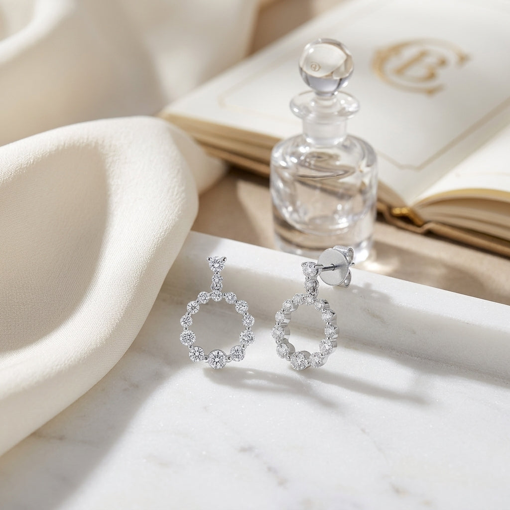 Diamond Open Circle Dangle Earrings In 14k White Gold — atelier still life