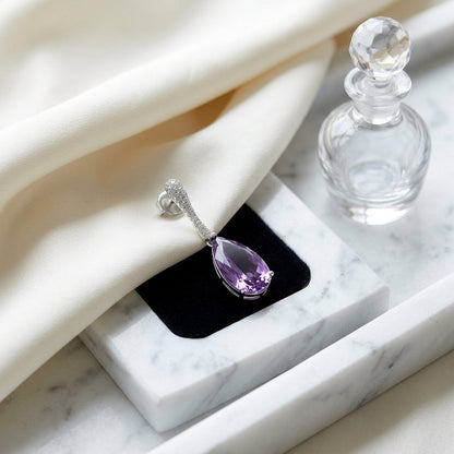 Amethyst And Diamond Pear Drop Earrings In 14k White Gold (16x8mm) — atelier still life