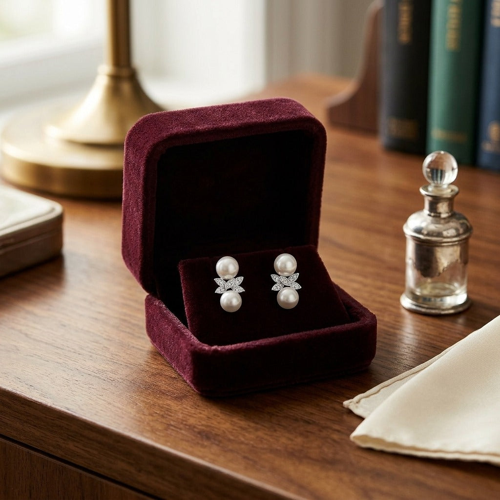 Freshwater Pearl And Diamond Butterfly Earring In 14k White Gold — velvet box