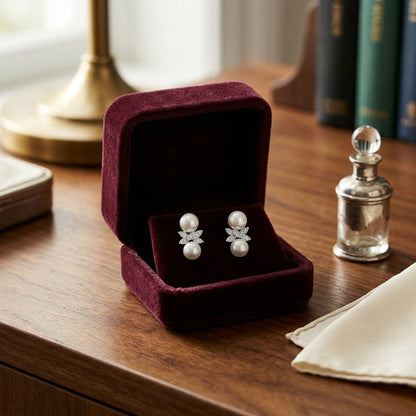 Freshwater Pearl And Diamond Butterfly Earring In 14k White Gold — velvet box