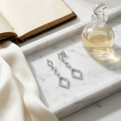 Diamond Kite Shaped Dangle Earrings In 14k White Gold — atelier still life