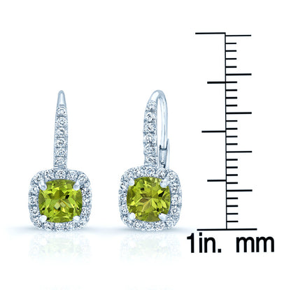 Peridot And Diamond Earrings In 14k White Gold