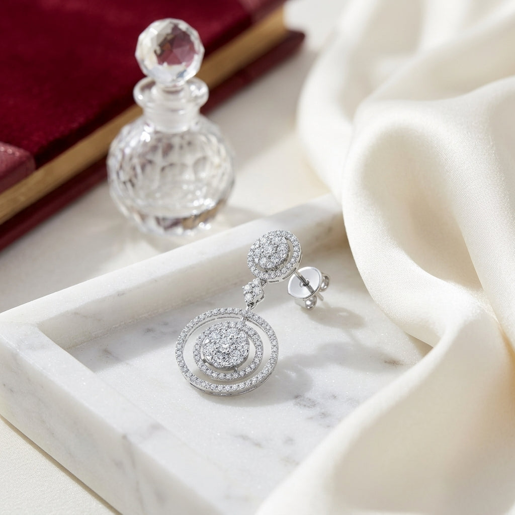 Diamond Concentric Cirlcles Dangle Earrings In 14k White Gold — atelier still life