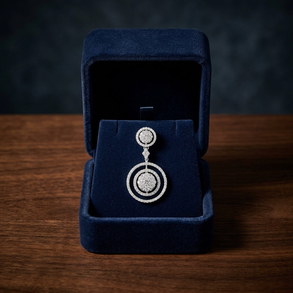 Diamond Concentric Cirlcles Dangle Earrings In 14k White Gold — gift presentation