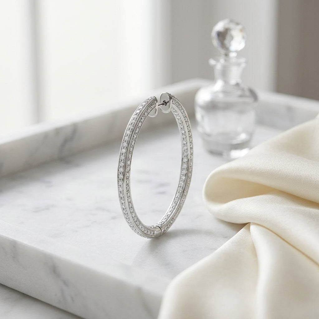 Diamond Hoop Earrings In 14k White Gold (1.65ctw) — atelier still life
