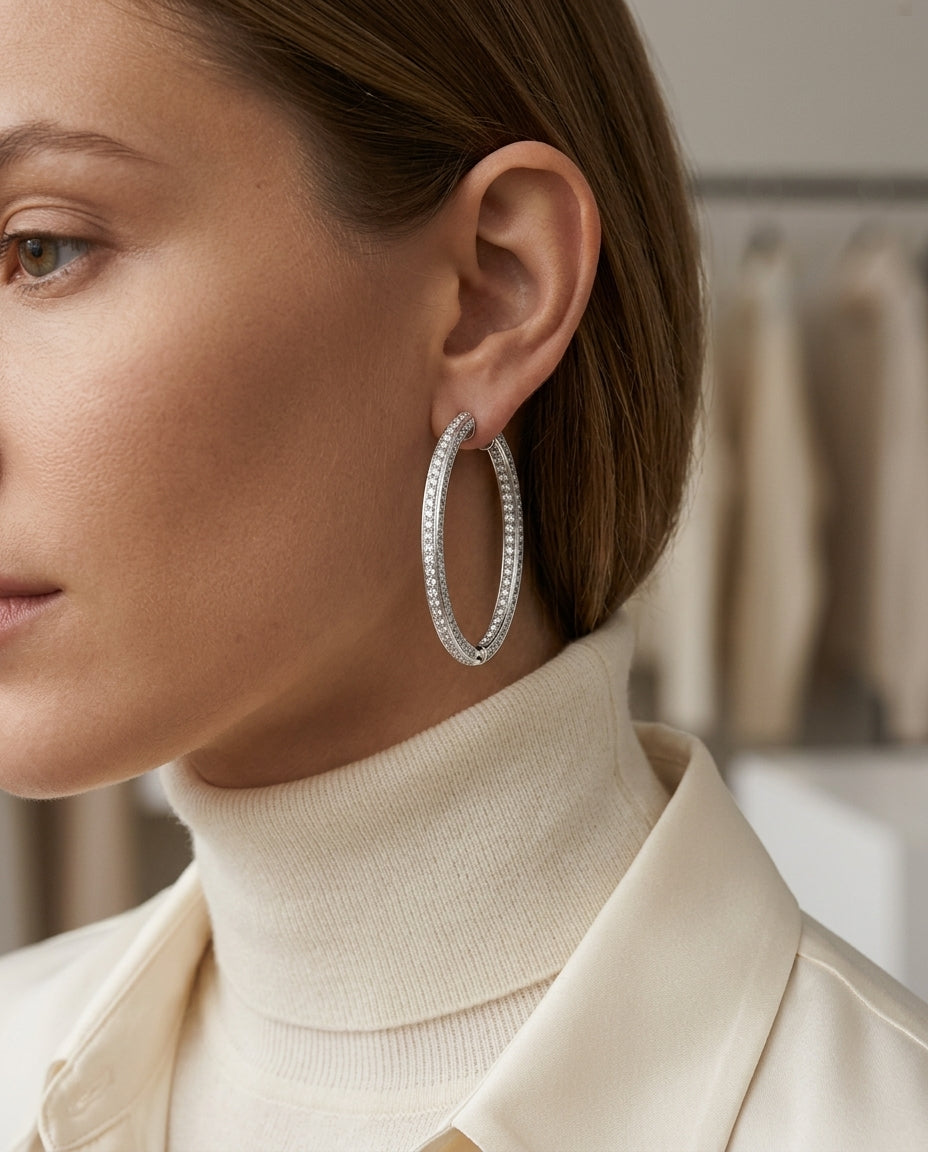 Diamond Hoop Earrings In 14k White Gold (1.65ctw) — editorial close-up