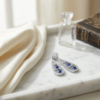 Sapphire And Diamond Tear Drop Earrings In 14k White Gold (si) — atelier still life