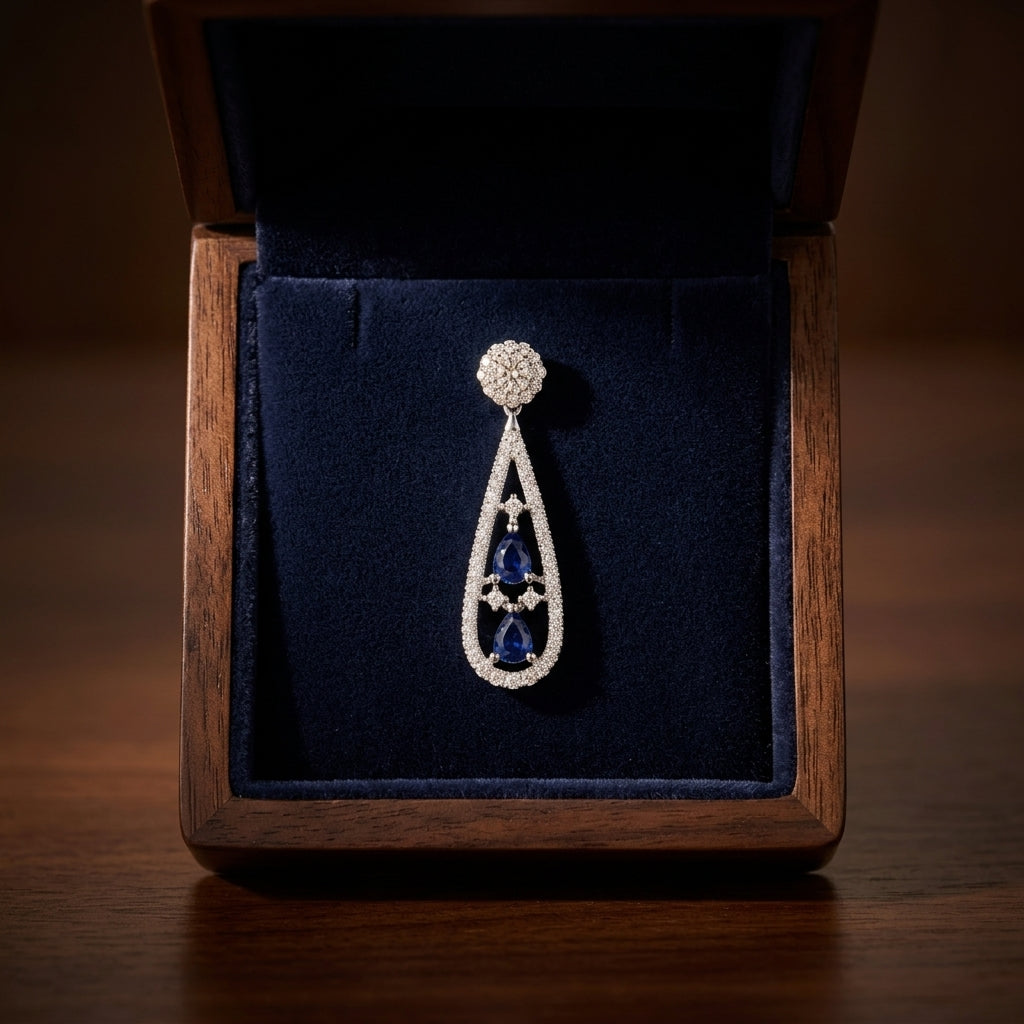 Sapphire And Diamond Tear Drop Earrings In 14k White Gold (si) — gift presentation