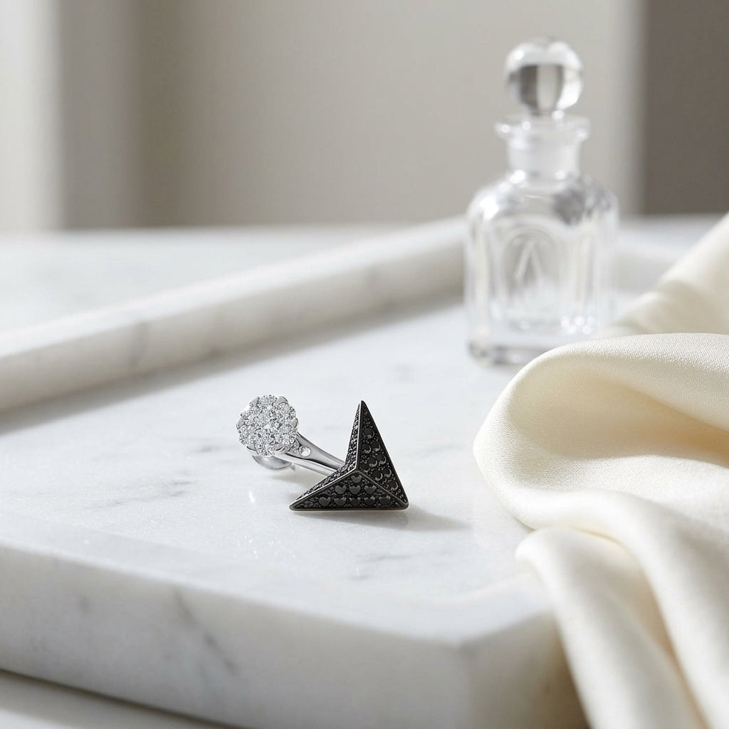 Black And White Diamond Chevron Drop Earrings In 14k White Gold (si) — atelier still life
