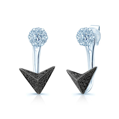 Black And White Diamond Chevron Drop Earrings In 14k White Gold (si)