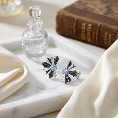 Black And White Diamond Fan Earrings In 14k White Gold (si) — atelier still life
