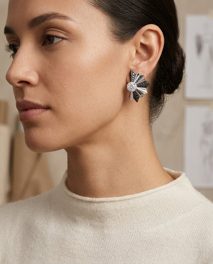 Black And White Diamond Fan Earrings In 14k White Gold (si) — editorial close-up