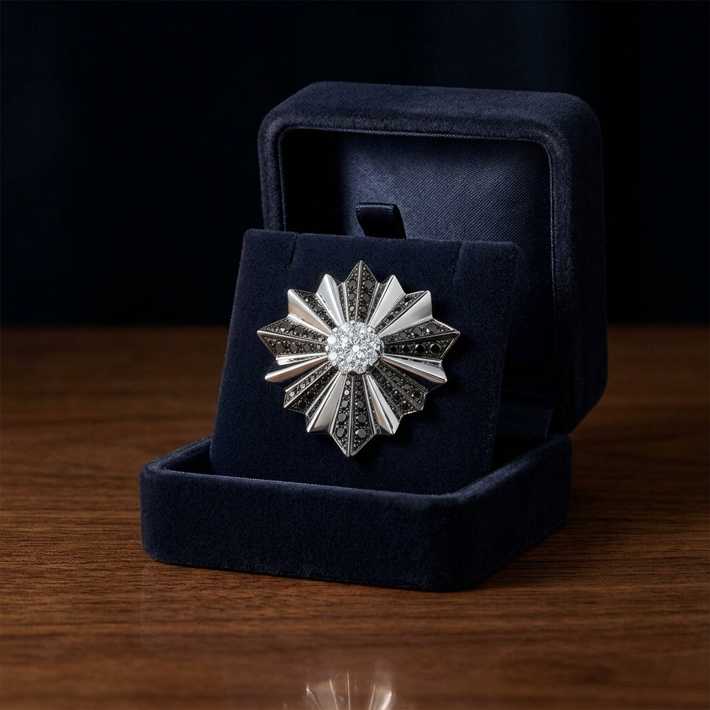 Black And White Diamond Fan Earrings In 14k White Gold (si) — gift presentation