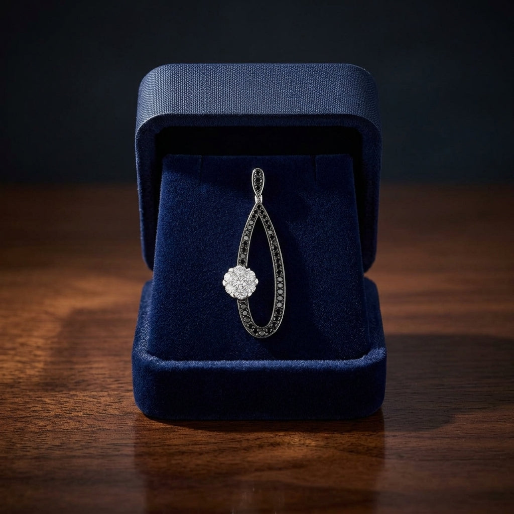 Black And White Diamond Long Tear Drop Earrings In 14k White Gold (si) — gift presentation