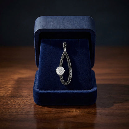 Black And White Diamond Long Tear Drop Earrings In 14k White Gold (si) — gift presentation