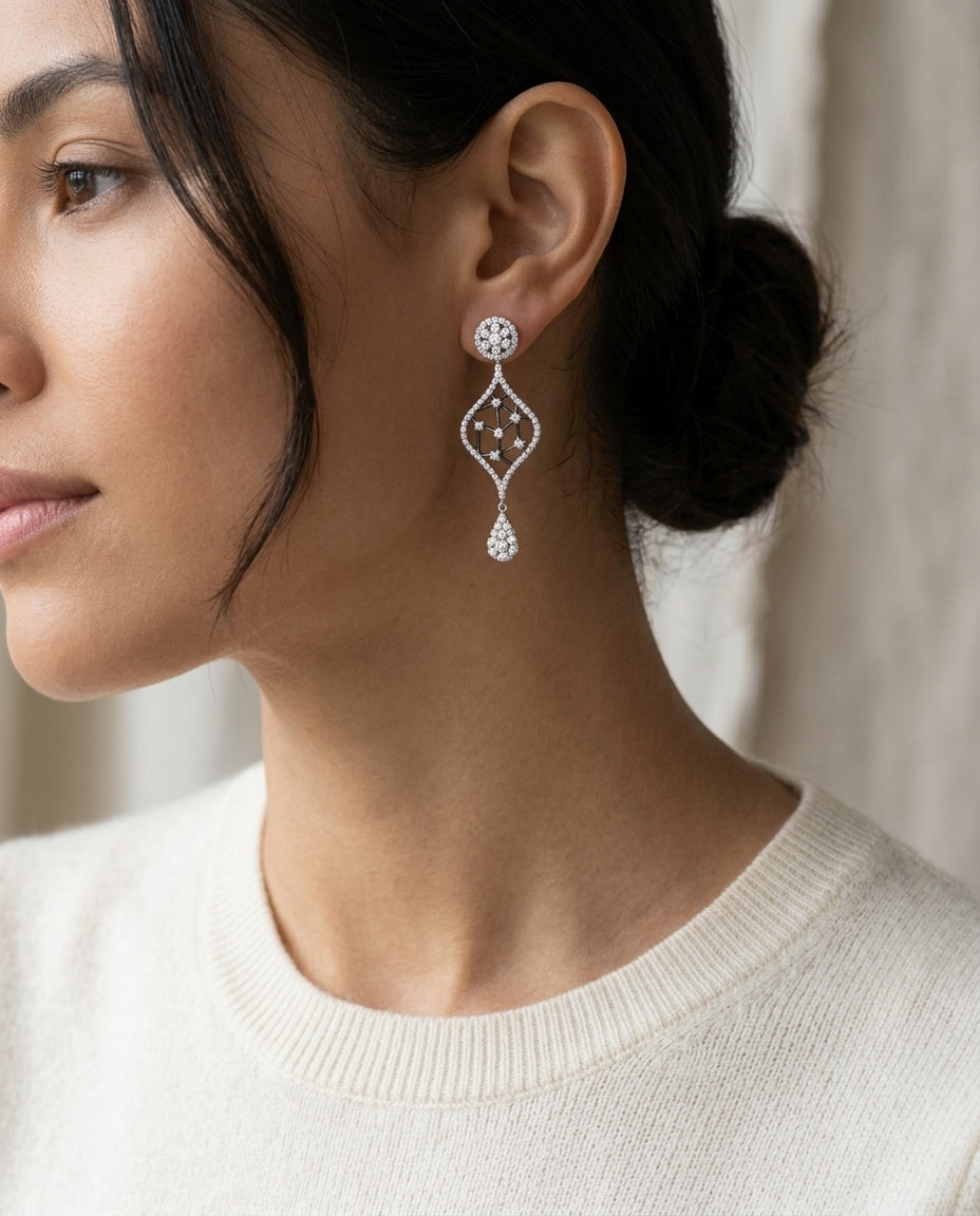 Diamond Open Weave Drop Earrings With Black Rhodium In 14k White Gold (si) — editorial close-up