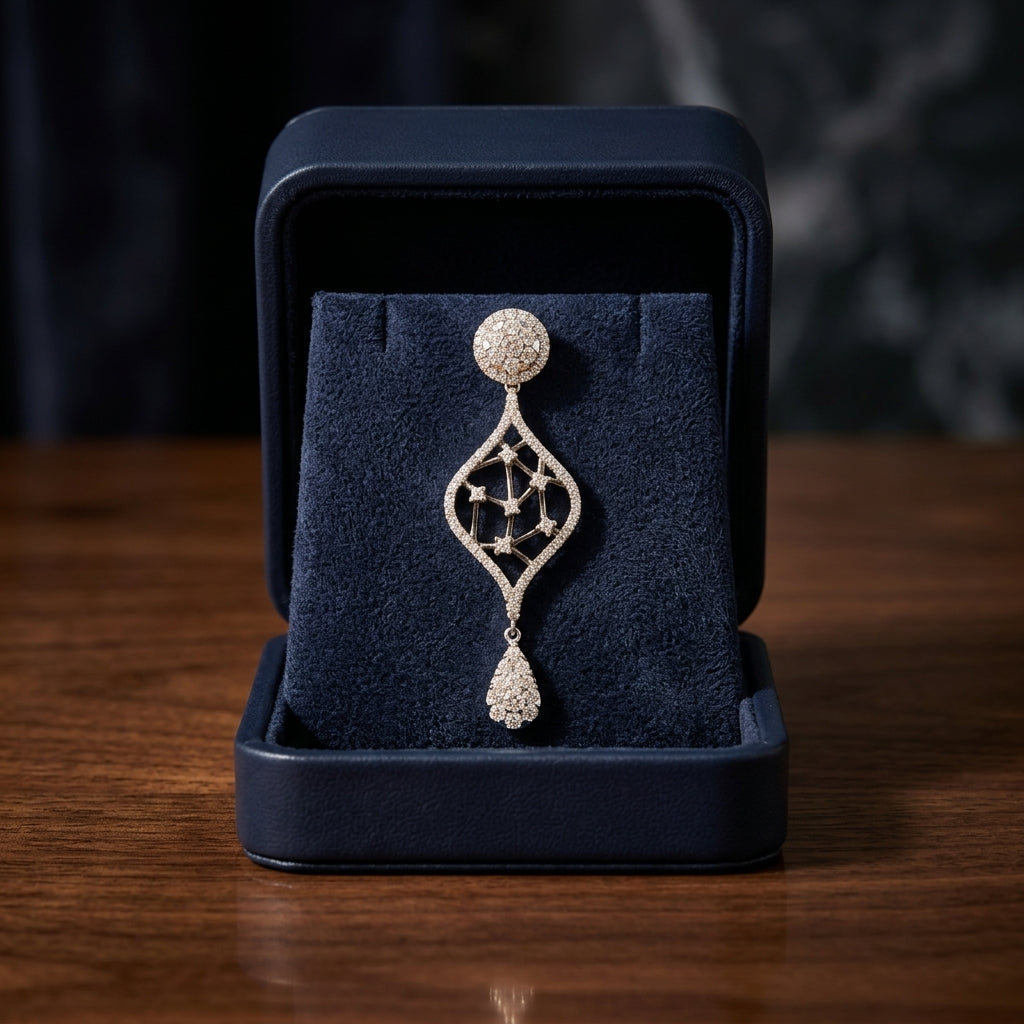 Diamond Open Weave Drop Earrings With Black Rhodium In 14k White Gold (si) — gift presentation