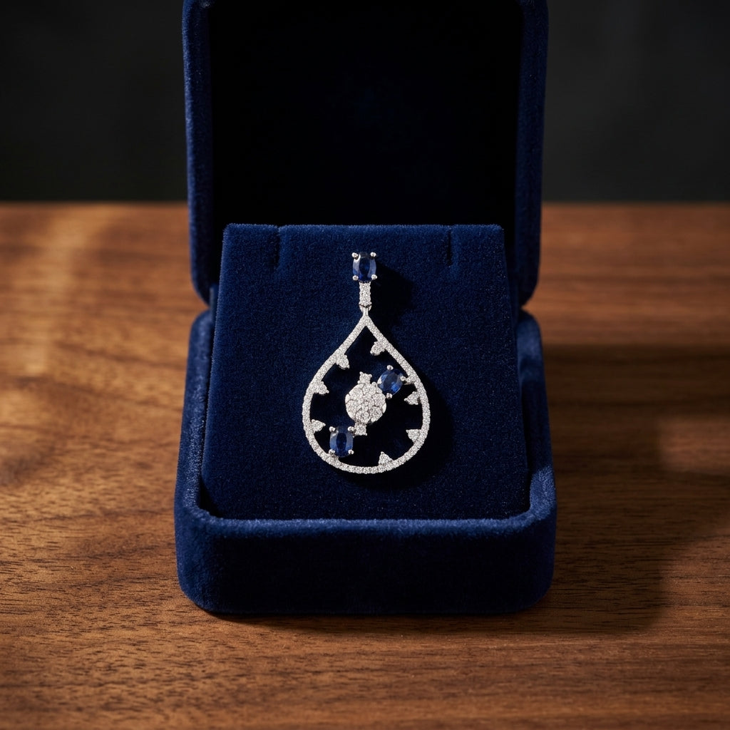 Sapphire And Diamond Cascade Tear Drop Dangling Earrings In 14k White Gold (si) — gift presentation