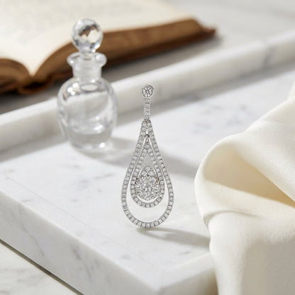 Diamond Double Elongated Tear Drop Dangling Earrings In 14k White Gold — atelier still life
