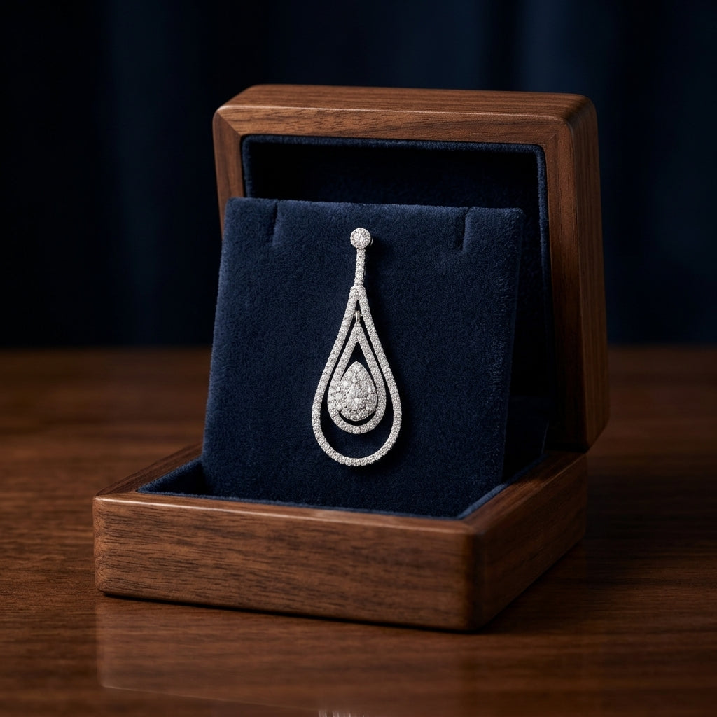 Diamond Double Elongated Tear Drop Dangling Earrings In 14k White Gold — gift presentation