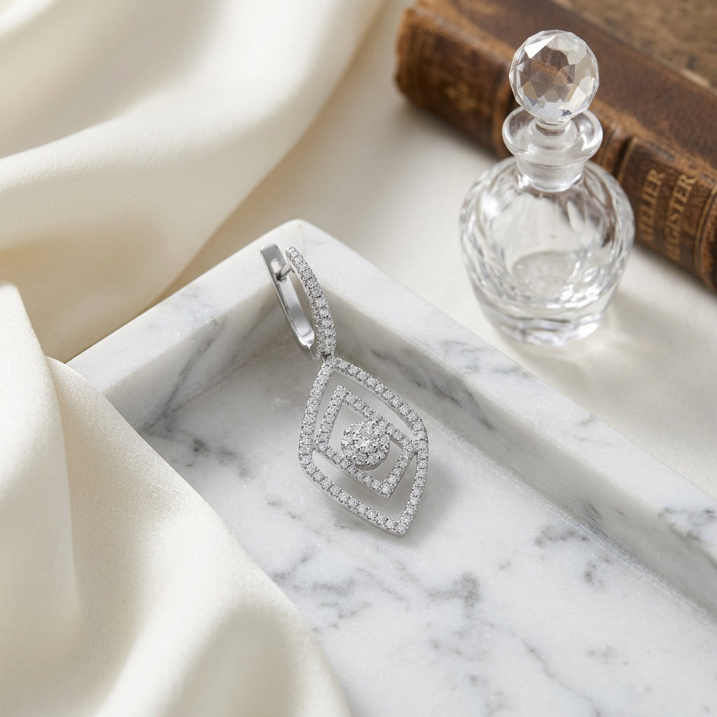 Diamond Geometric Frame Dangle Earrings In 14k White Gold — atelier still life