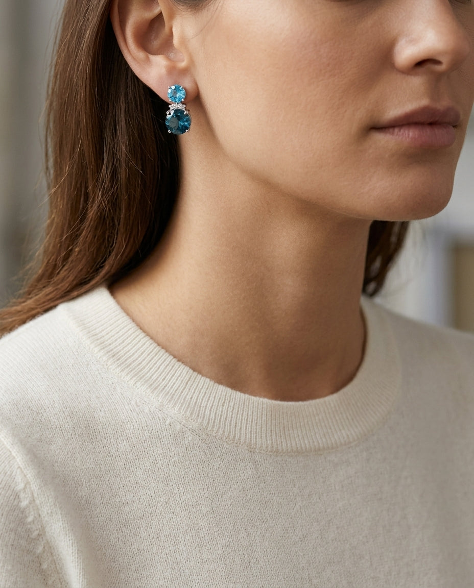 Blue Topaz And Diamond Earrings In 14k White Gold — editorial close-up