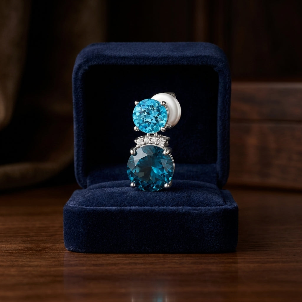 Blue Topaz And Diamond Earrings In 14k White Gold — gift presentation