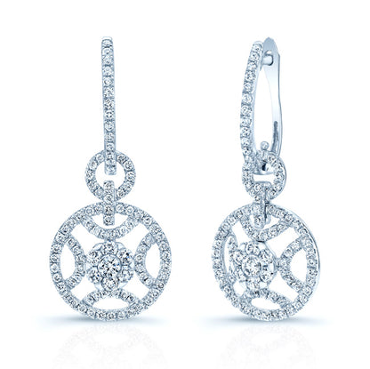Diamond Duet Circle Dangle Earrings In 14k White Gold