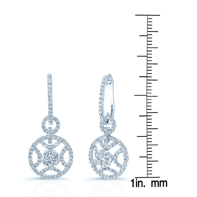 Diamond Duet Circle Dangle Earrings In 14k White Gold