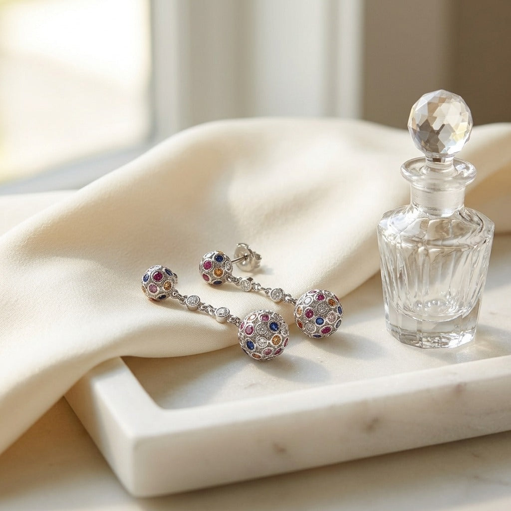14k Gold Sapphire and 1/2ct Diamond Earrings — marble silk