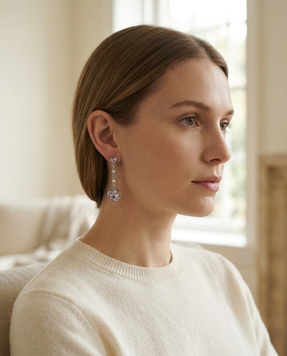 14k Gold Sapphire and 1/2ct Diamond Earrings — portrait close