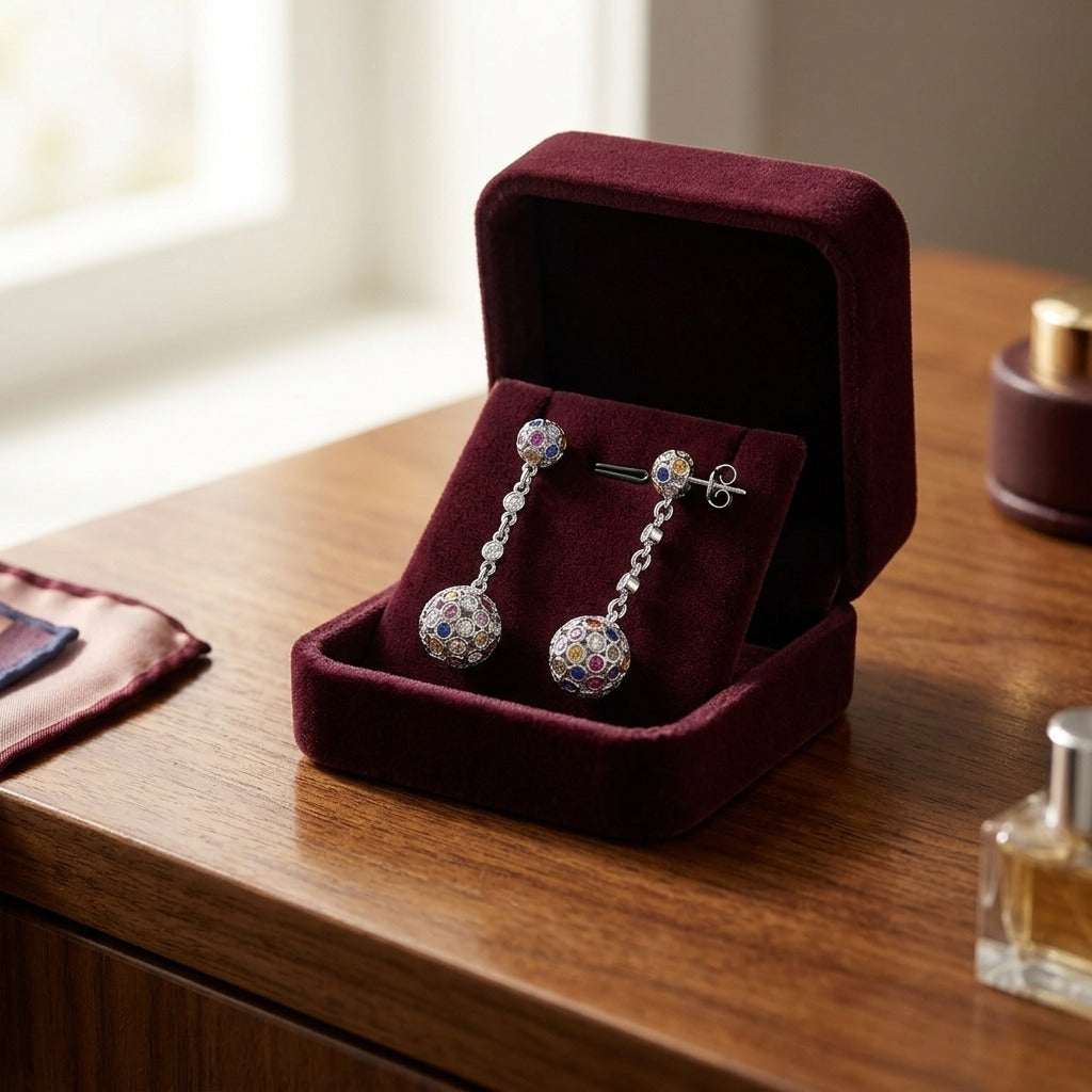 14k Gold Sapphire and 1/2ct Diamond Earrings — velvet box