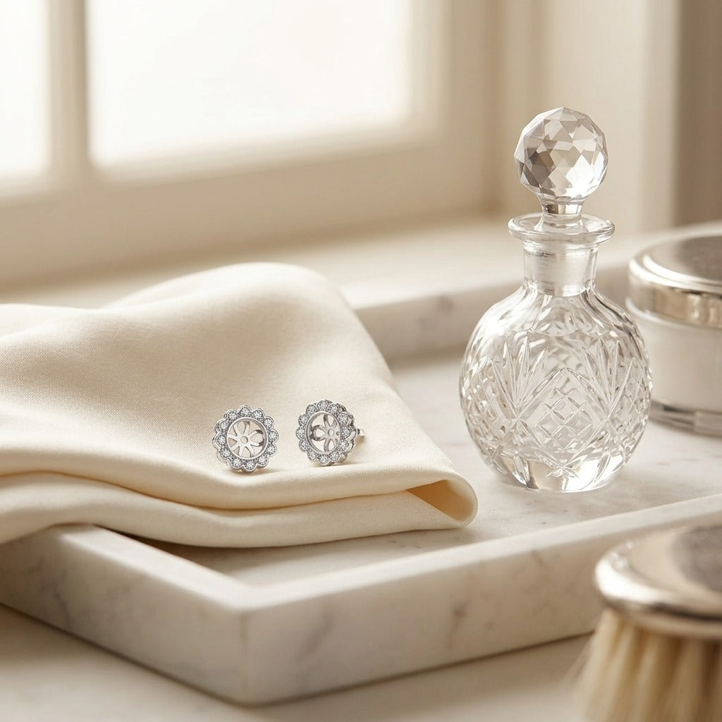 Halo Diamond Earring Jackets in 14k White Gold — marble silk