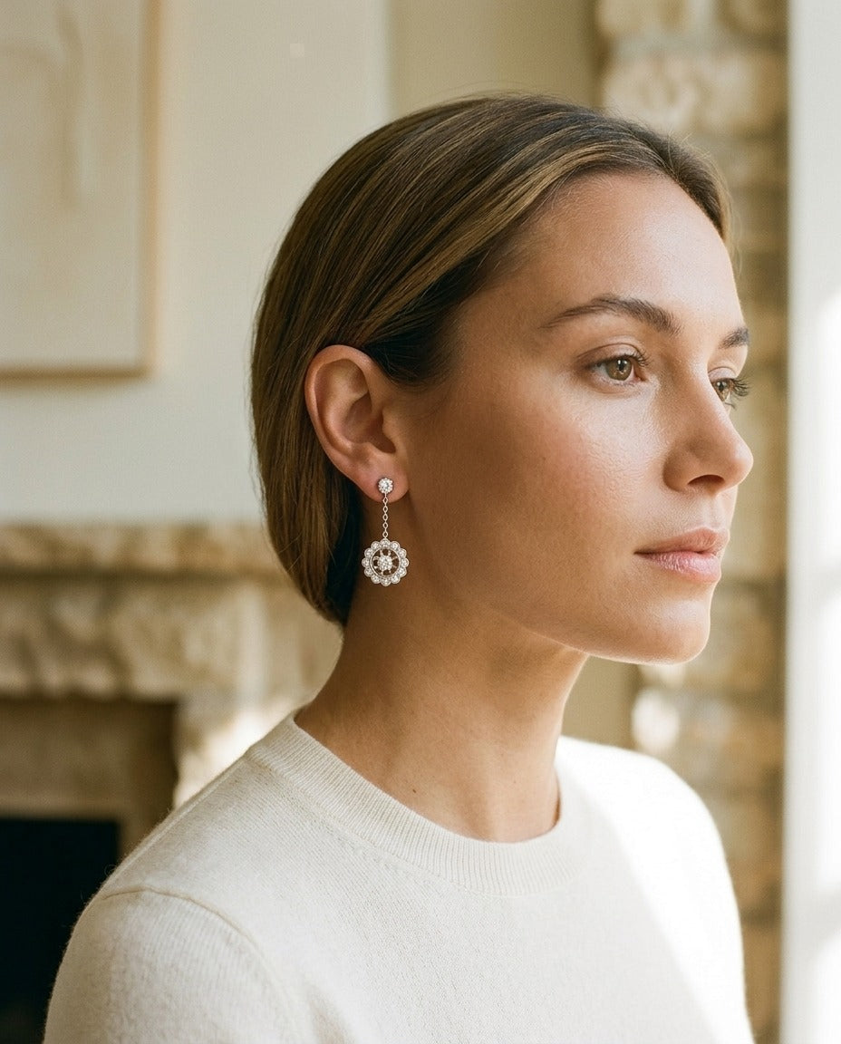 Halo Diamond Earring Jackets in 14k White Gold — portrait close