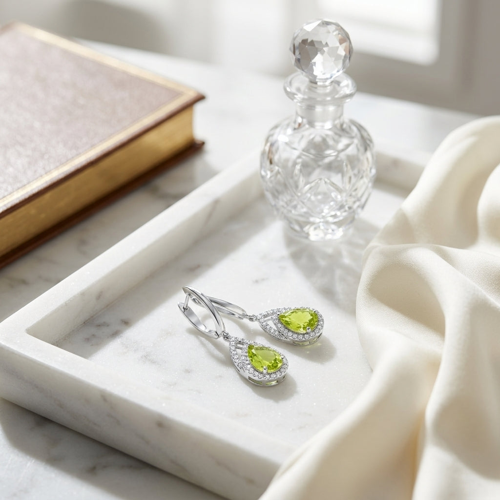 Peridot And Diamond Earrings In 14k White Gold (1/3 Ct.tw.) — atelier still life