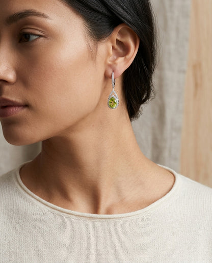 Peridot And Diamond Earrings In 14k White Gold (1/3 Ct.tw.) — editorial close-up