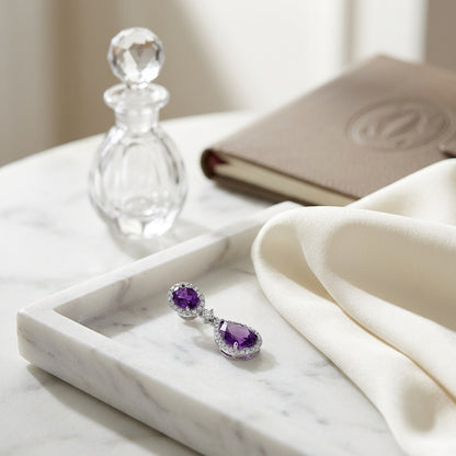 Amethyst And Diamond Pave Dangle Earrings In 14k White Gold (1/3 Ct.tw.) — atelier still life