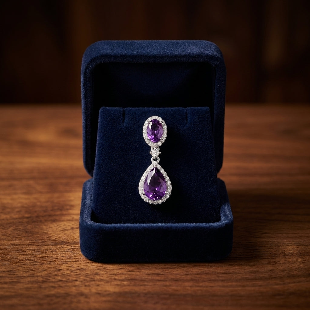 Amethyst And Diamond Pave Dangle Earrings In 14k White Gold (1/3 Ct.tw.) — gift presentation