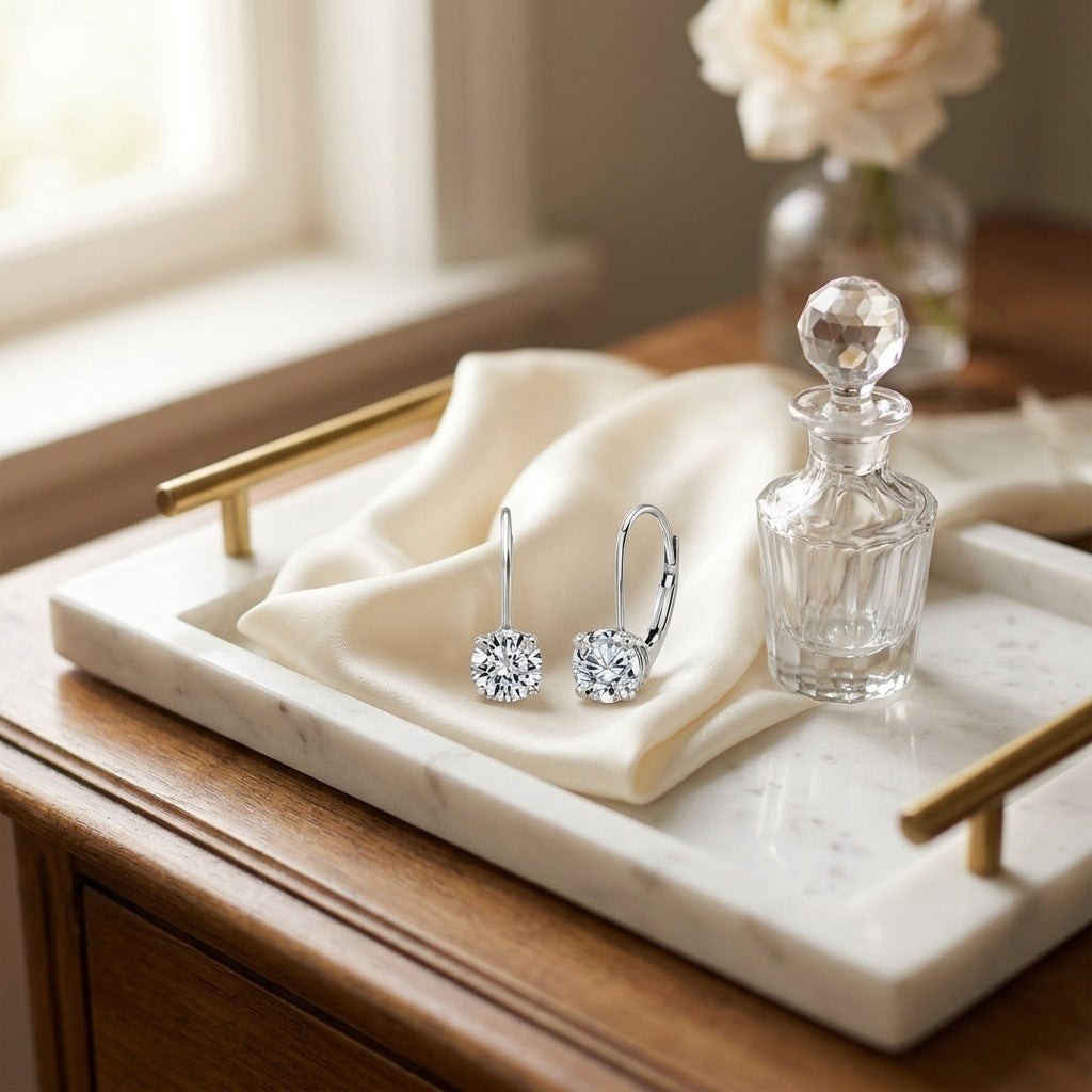 Diamond Leverback Solitaire Earrings In 14k White Gold 1-5/8ctw — marble silk