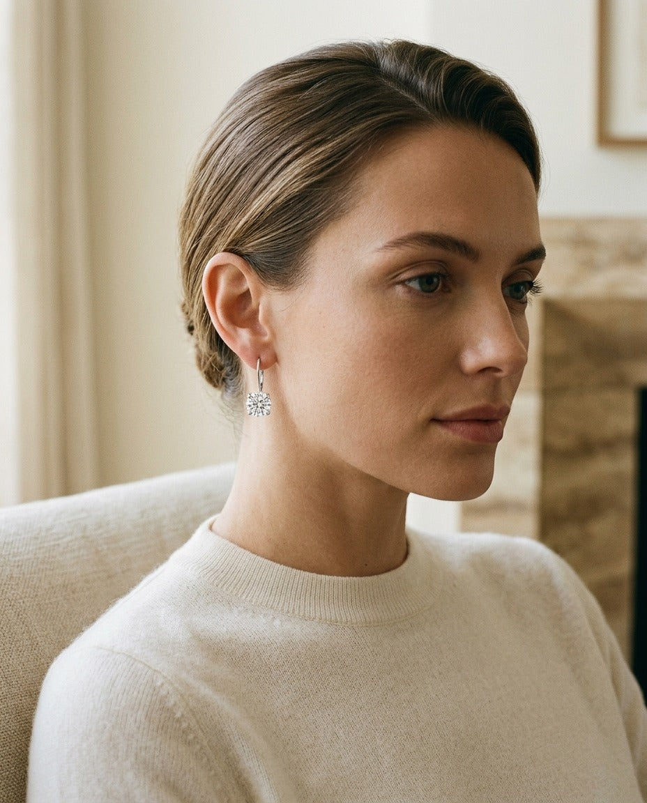 Diamond Leverback Solitaire Earrings In 14k White Gold 1-5/8ctw — portrait close