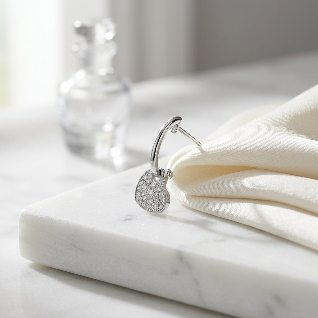 Petite Diamond Pave Heart Earrings In 14k White Gold (1/4 Ct.tw.) — atelier still life