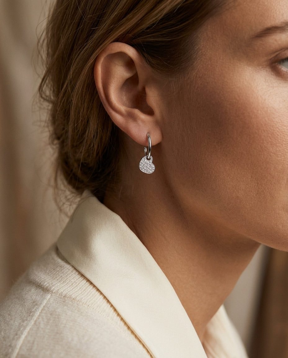 Petite Diamond Pave Heart Earrings In 14k White Gold (1/4 Ct.tw.) — editorial close-up