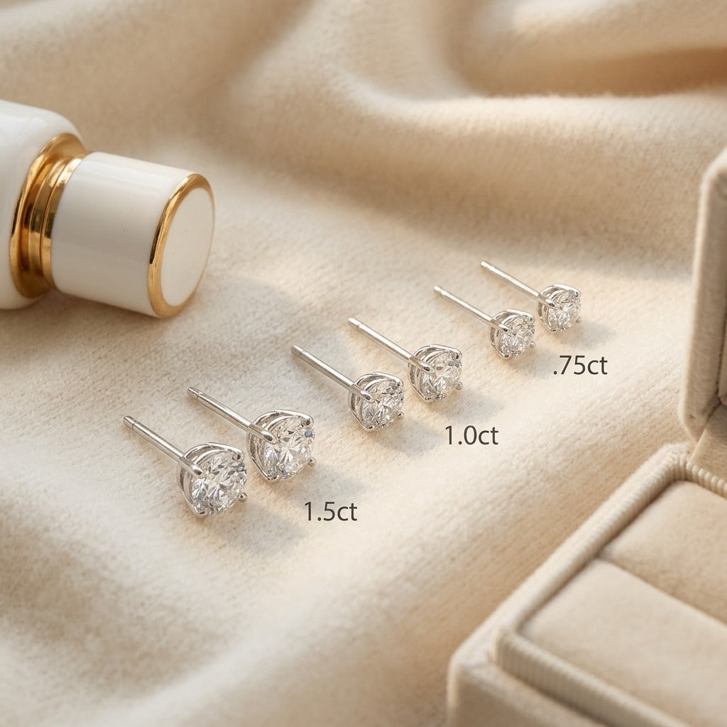 Diamond Stud Earrings In 14k White Gold (1.00 Ct.tw.) — textile flat lay