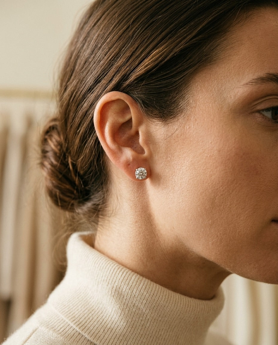 Diamond Round 4-prong Tulip Basket Stud Earrings In 14k White Gold (1.25ctw) — portrait close