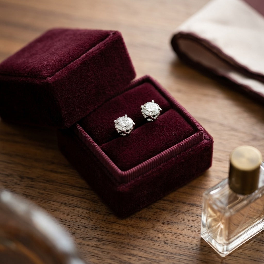 Diamond Round 4-prong Tulip Basket Stud Earrings In 14k White Gold (1.25ctw) — velvet box